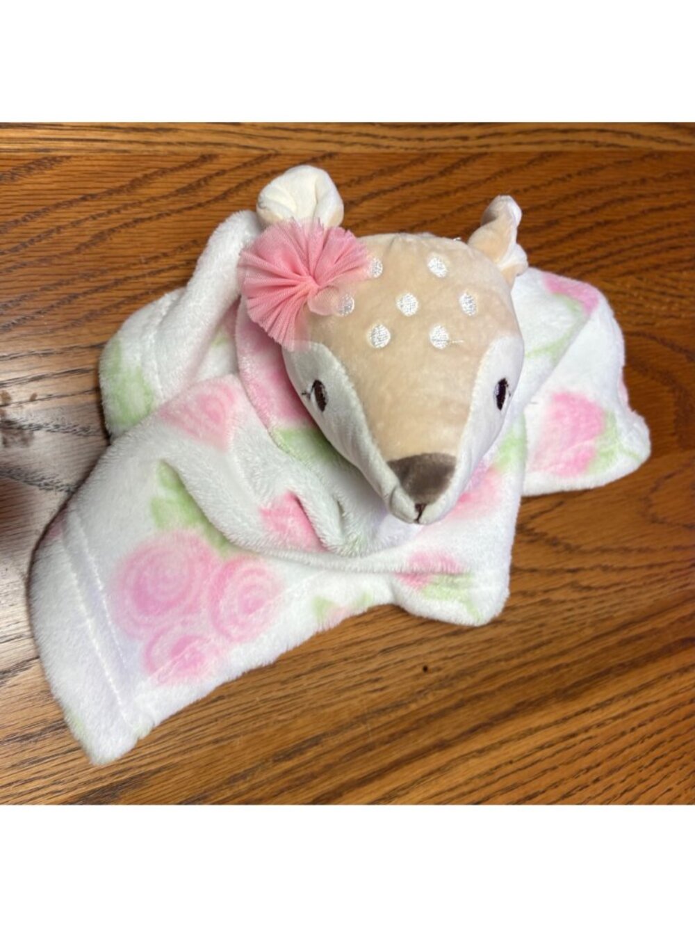 HB Hudson Bay Lovey Baby Security Blanket Deer Pink Rose Floral Design Plush - Picture 2 of 7